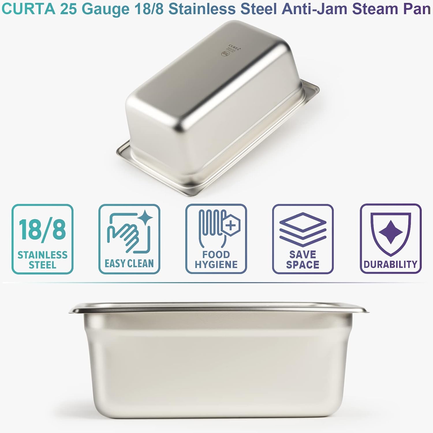CURTA 1/4-Size Stainless Steel Hotel Pans with Lids