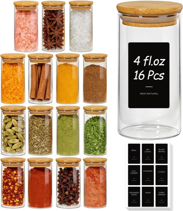 ComSaf Bamboo-Lid Spice Jars