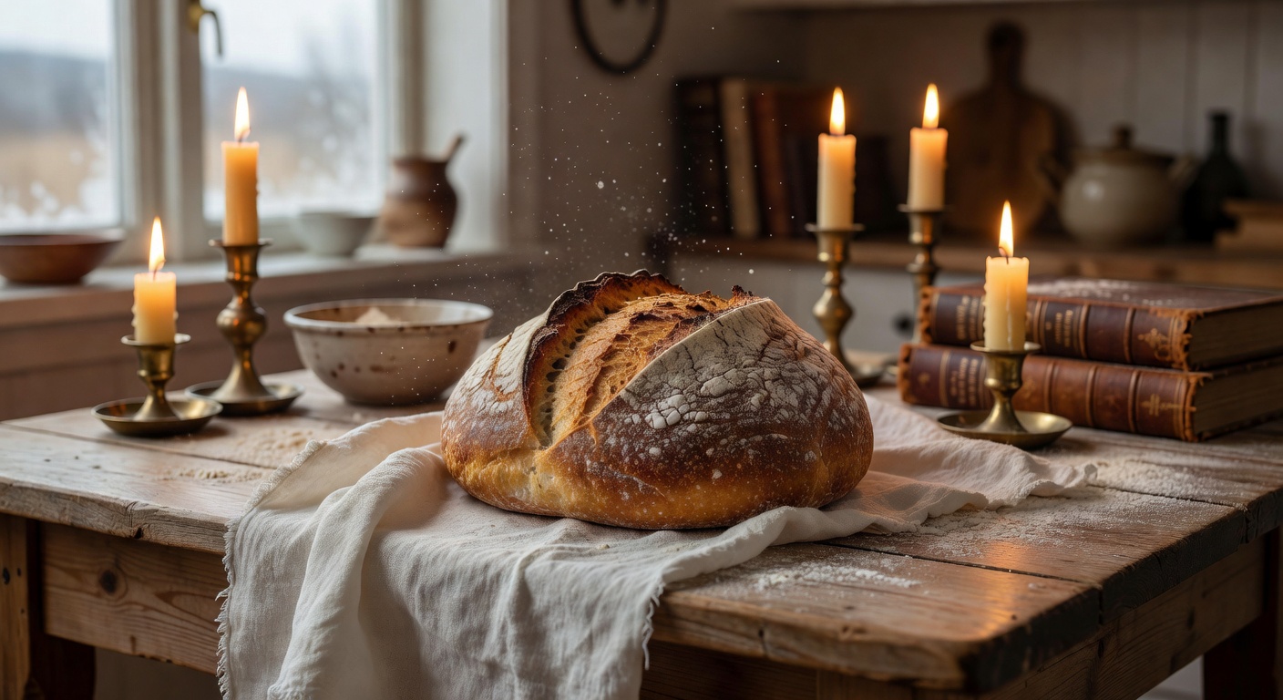 Artisan bread on linen